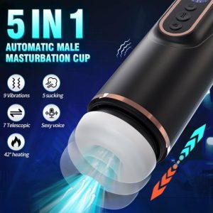 2024 Amazing 5In1 Telescopic Electric Sucker Heating Voice Male Masturbation Cup For Men