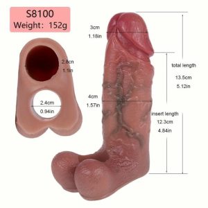 S8100 Silicone Realistic Hollow Dildo Penis Sleeve With Penis Ring For Men