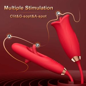 Hollow Out Rose Muncher Lip Tongue Suction Vibrator With Patting Dildo Vibrator For Women